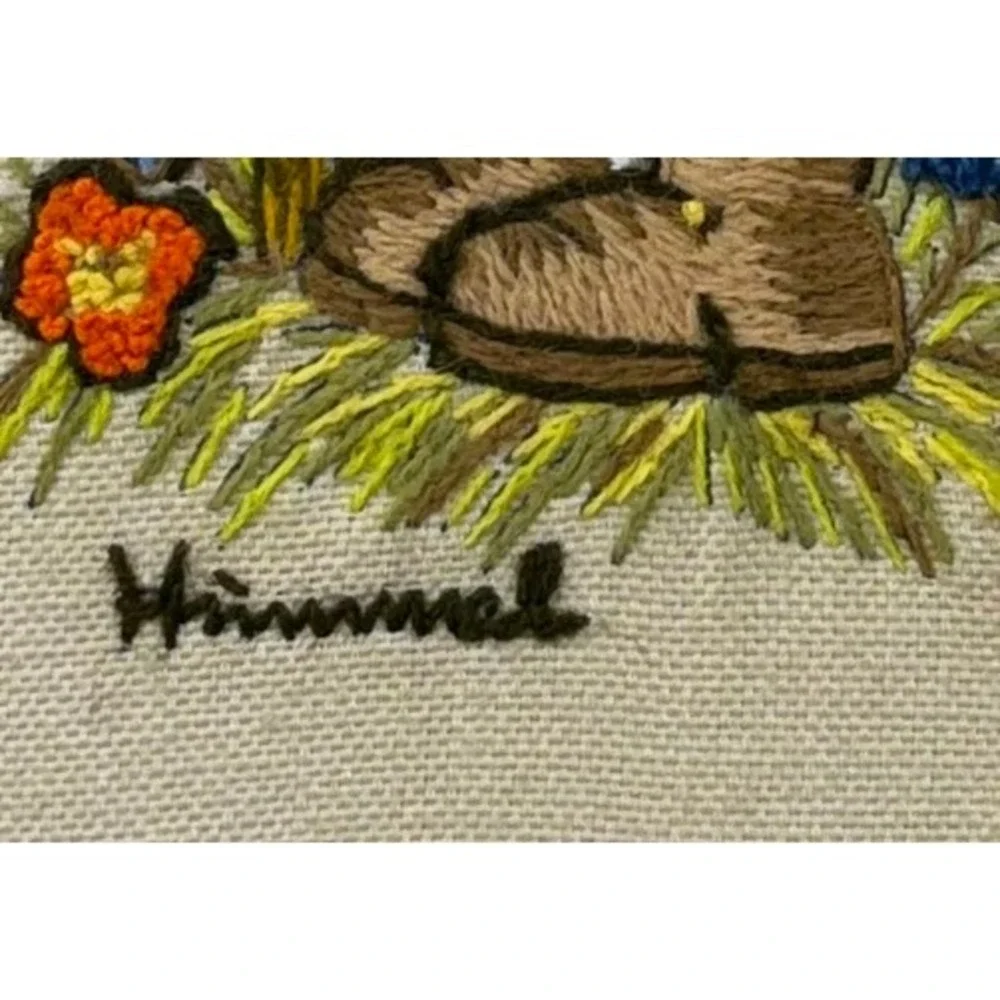 Vintage Hummel Little Hiker Needlepoint Framed Art Happy Go Lucky 13x11 Oval